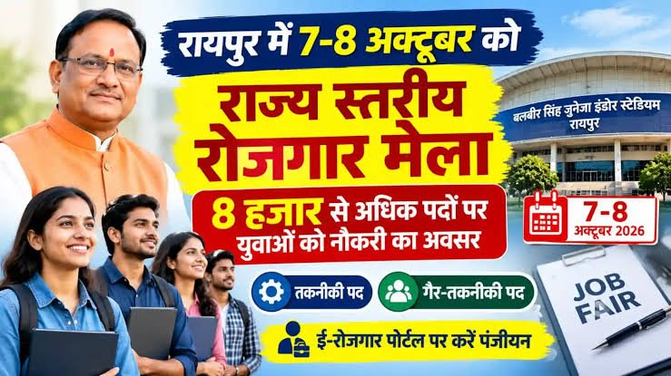 राज्य स्तरीय रोजगार मेला 7-8 अक्टूबर को रायपुर के इंडोर स्टेडियम’…